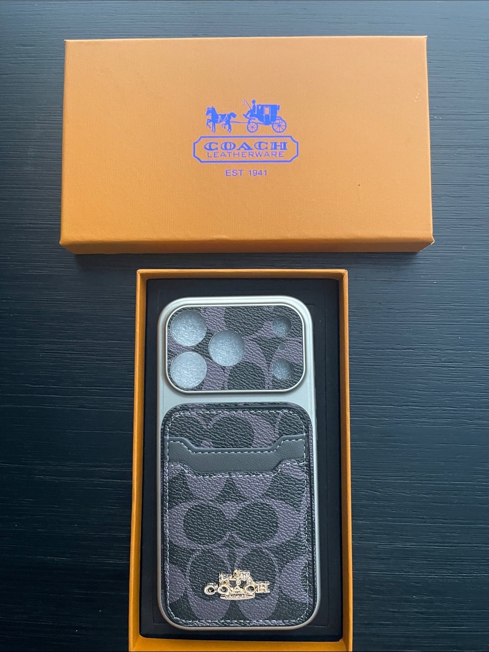 iPhone 17 pro Coach Card Case & Camera Cover in Black and Purple
